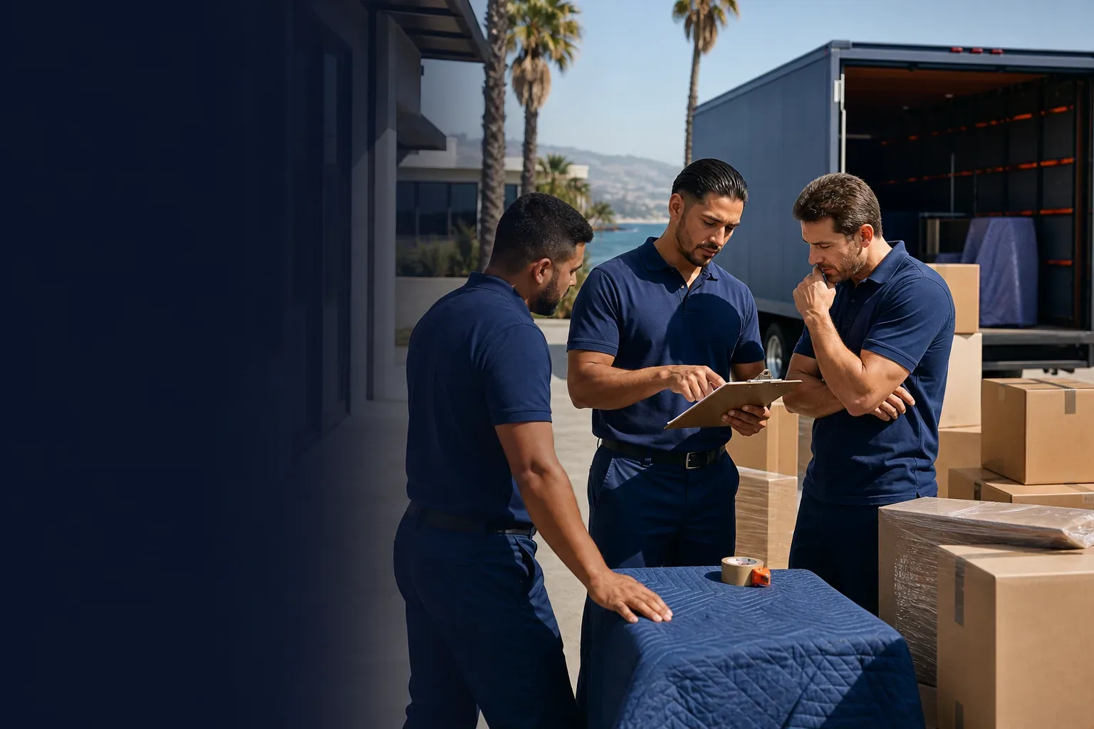 BLVD Moving crew planning a California household move with labeled boxes